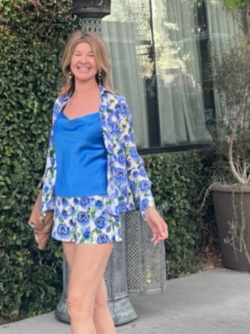 Alice + Olivia Floral Cornflower Blue Blazer Shorts & Camisole 3 Piece Set